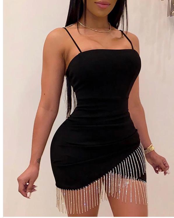 European & American Spaghetti Strap Tassel Bodycon Evening Dress Medium чорний
European & American Spaghetti Strap Tassel Bodycon Evening Dress Medium чорний