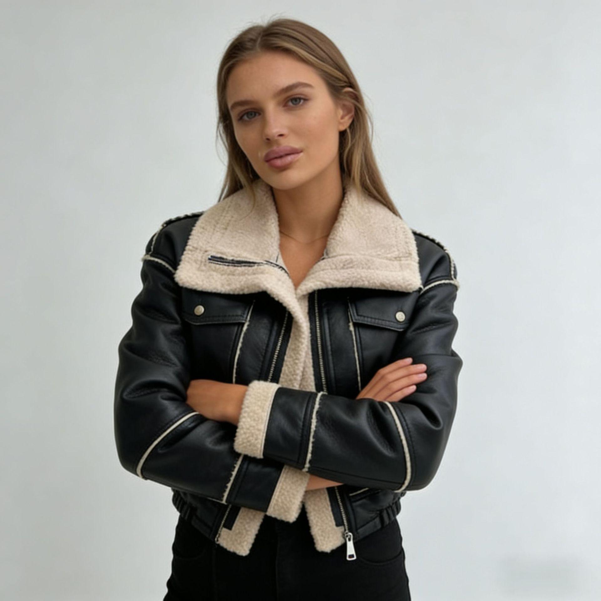 2025 Women s EU Autumn/Winter PU Leather Biker Jacket, Lambswool, Short Style, Zipper. L чорний
2025 Women s EU Autumn/Winter PU Leather Biker Jacket, Lambswool, Short Style, Zipper. L чорний