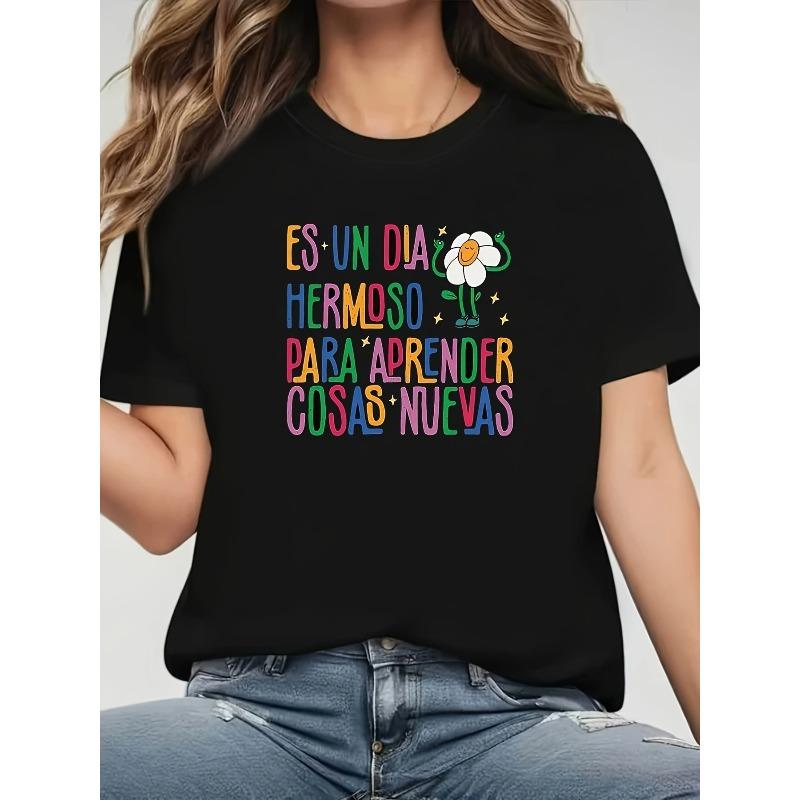Plus Size, Women s T-shirt, Spanish Multicolor Contrast Font Graphic Print, Black Short Sleeve Round Neck Printed T-shirt - Machine Washable S чёрный
Plus Size, Women s T-shirt, Spanish Multicolor Contrast Font Graphic Print, Black Short Sleeve Round Neck Printed T-shirt - Machine Washable S чёрный