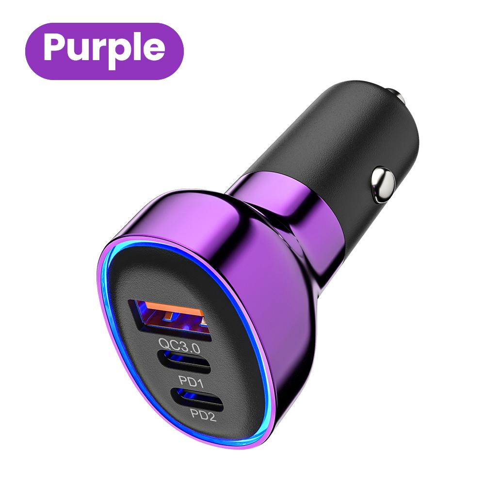 90W Car Charger 3Ports USB Type C Fast Charging Charger Adapter QC3.0 Mobile Phone Car Phone Charger For iPhone Samsung Huawei Purple
90W Car Charger 3Ports USB Type C Fast Charging Charger Adapter QC3.0 Mobile Phone Car Phone Charger For iPhone Samsung Huawei Purple