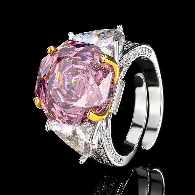 Изделие Ювелирное Медь Основа Золотое Покрытие Имитация Розовой Огранки Пара Зеленый Свет Роскошное Кольцо Женское 14 * 14