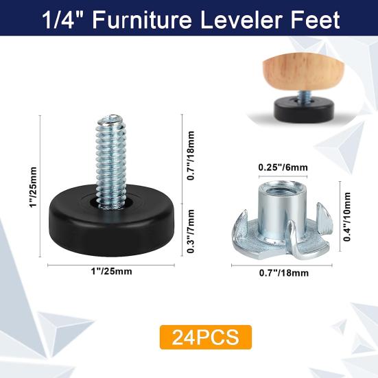 Yousheng 24 шт., выравниватели мебельных ножек с резьбой, нержавеющие, устойчивые к коррозии, простая установка, комплект выравнивающих ножек для мебели