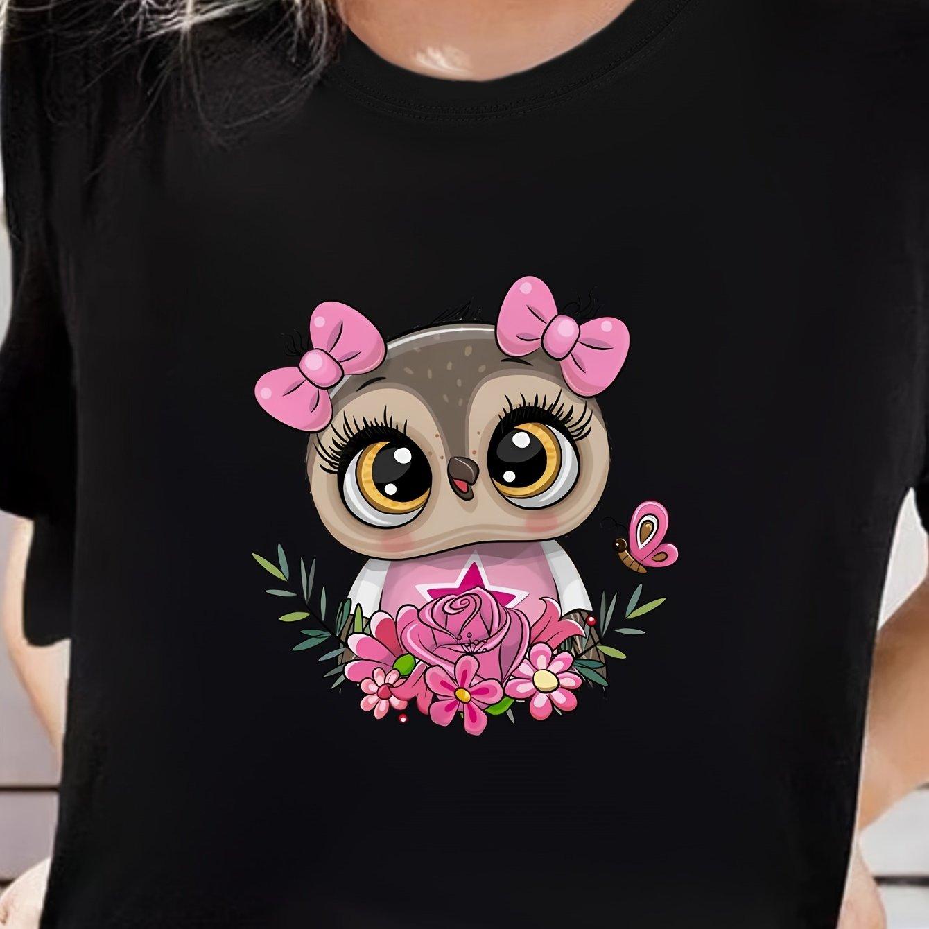 Топы с короткими рукавами и принтом милой совы, однотонные свободные женские футболки с круглым вырезом
Топы с короткими рукавами и принтом милой совы, однотонные свободные женские футболки с круглым вырезом