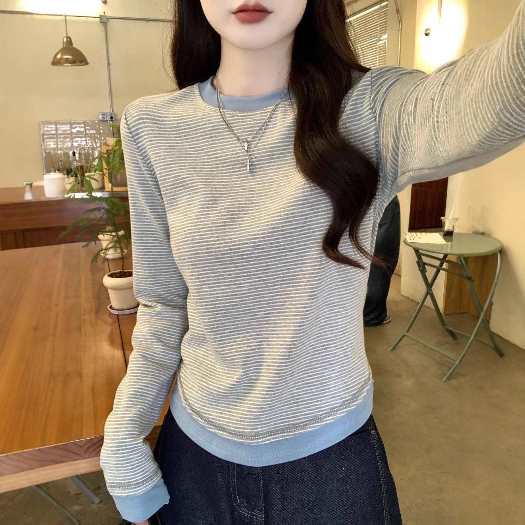 Threaded Striped Long-sleeved T-shirt for Women s Spring and Summer Thin Slim Base Shirt Round Neck Top S
Threaded Striped Long-sleeved T-shirt for Women s Spring and Summer Thin Slim Base Shirt Round Neck Top S