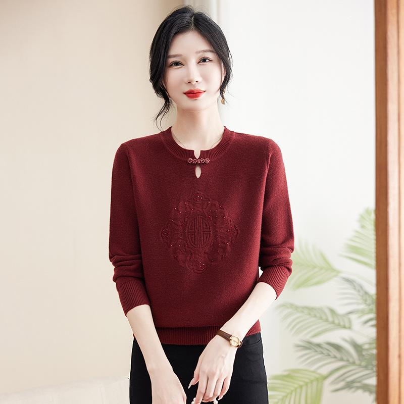 Chic Autumn Knit Sweater for Middle-Aged Women - Round Neck, Long Sleeve, Lightweight Base Layer 2XL (130-145 jin) вино красного
Chic Autumn Knit Sweater for Middle-Aged Women - Round Neck, Long Sleeve, Lightweight Base Layer 2XL (130-145 jin) вино красного