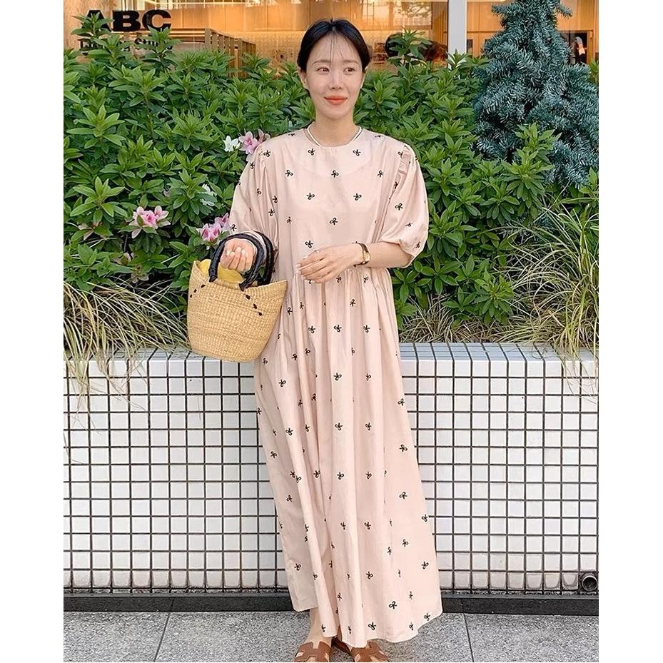 Korean chic summer sweet age reduction crew neck bow print splicing loose casual bubble sleeve dress women M розовый
Korean chic summer sweet age reduction crew neck bow print splicing loose casual bubble sleeve dress women M розовый