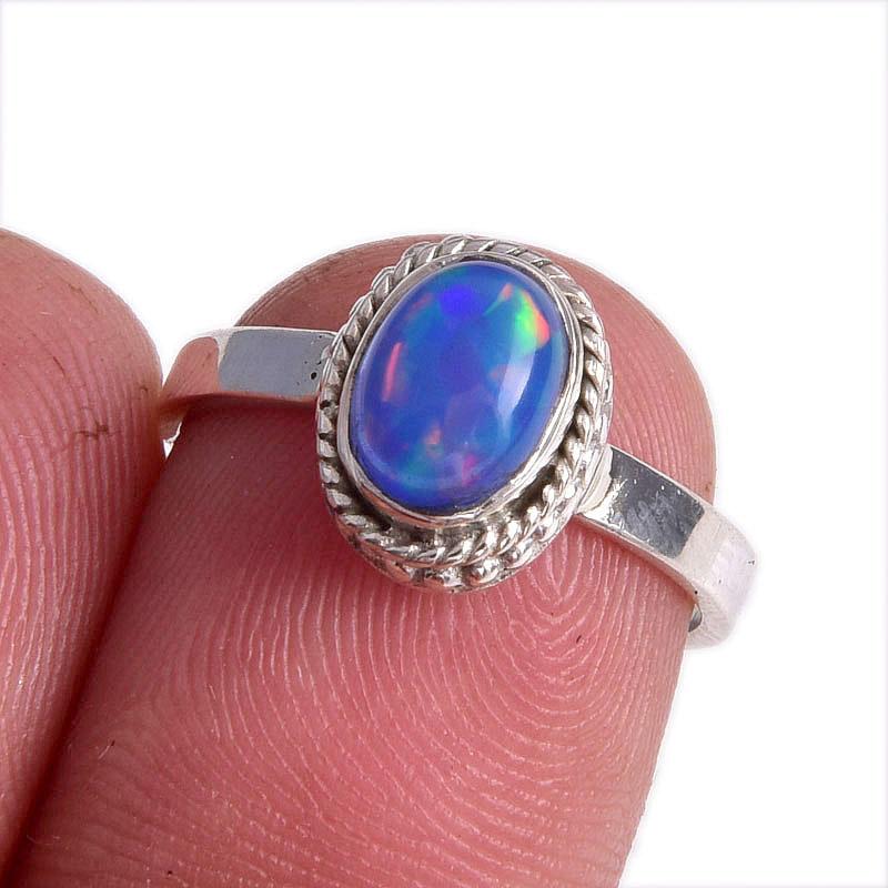 Natural Ethiopian Opal Gemstone Handmade 925 Solid Sterling Silver Ring S.6 w1E88