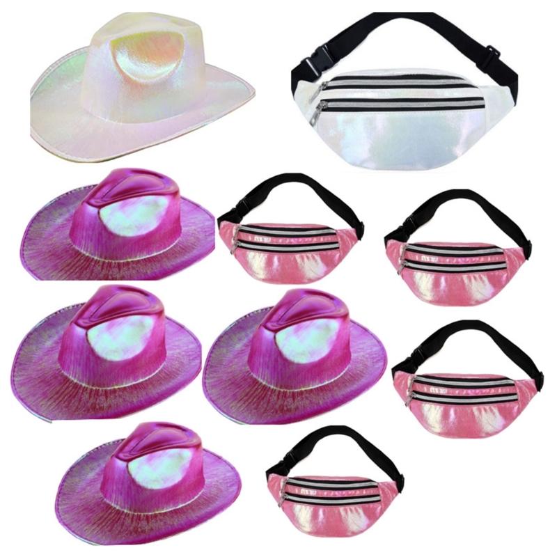 Holographic Cowgirl Hat with Waist Bag Glistening Glitter Wedding Bridal Shower Flickering Cowboy Hat Photo Props
Holographic Cowgirl Hat with Waist Bag Glistening Glitter Wedding Bridal Shower Flickering Cowboy Hat Photo Props