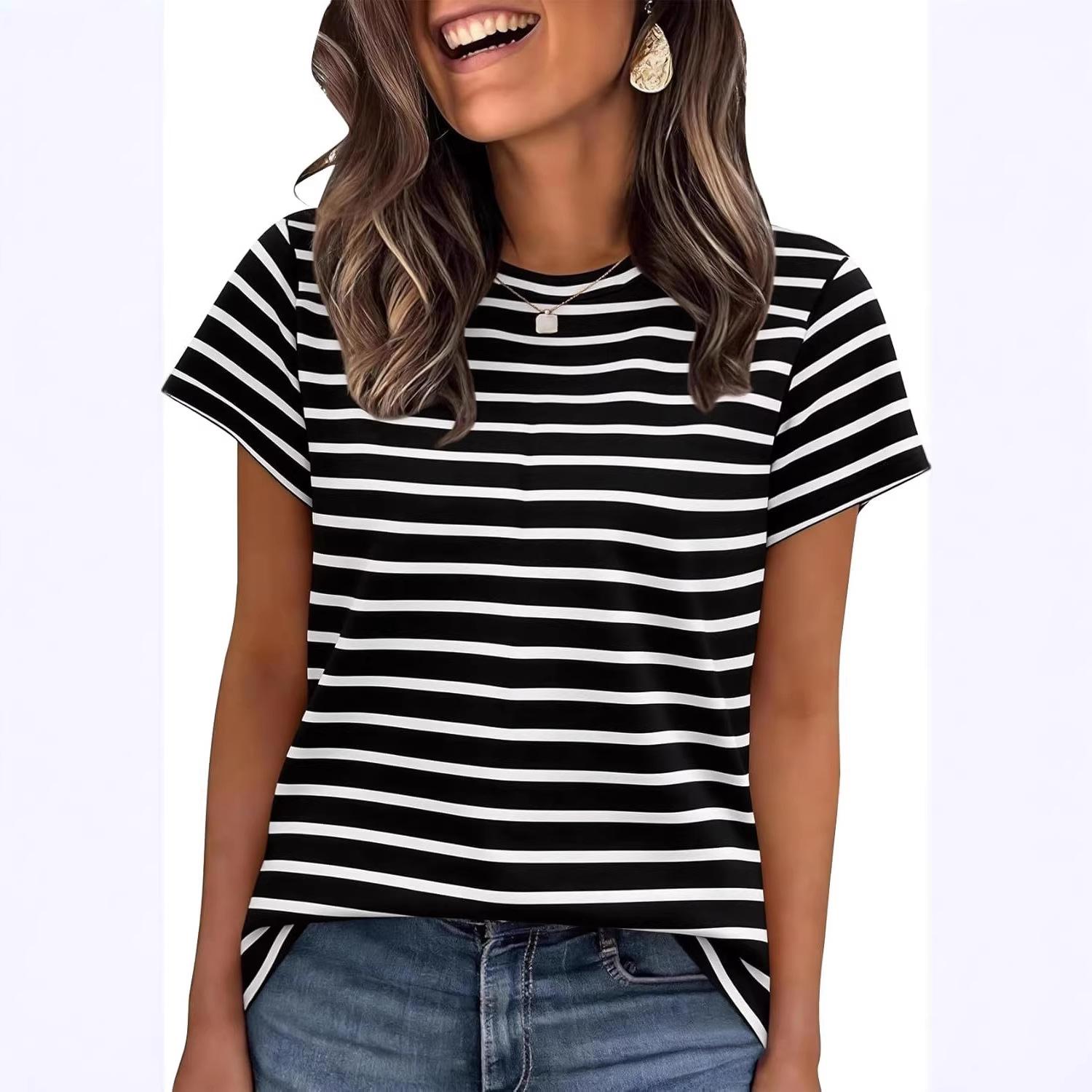 Women s Summer Casual Striped Short Sleeve T-Shirt Crew Neck Regular Fit Basic Daily Wear Fashion Top M чорний
Women s Summer Casual Striped Short Sleeve T-Shirt Crew Neck Regular Fit Basic Daily Wear Fashion Top M чорний