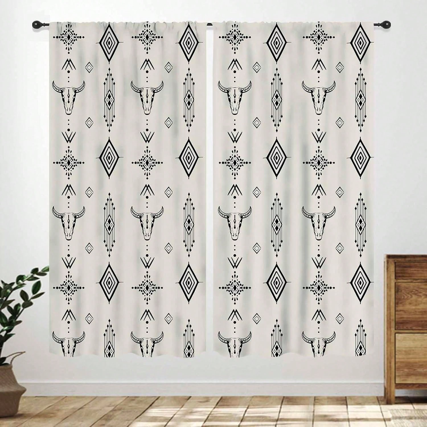 Boho Print Window Curtain Rustic Retro Bull Skull Native Design Pattern Treatments Bedroom Living Room Kitchen Polyester Ideal For Area W100*H70(CM)-Rod Pocket&2PCS
Boho Print Window Curtain Rustic Retro Bull Skull Native Design Pattern Treatments Bedroom Living Room Kitchen Polyester Ideal For Area W100*H70(CM)-Rod Pocket&2PCS