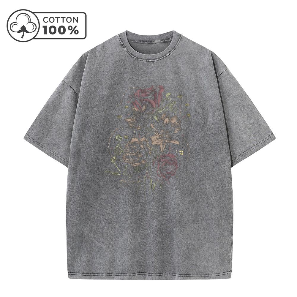 Mens Casual Washed TShirt Fashionable Floral And Skull Print Pure Cotton Short Sleeve Loose Fit Comfortable Commute Top S
Mens Casual Washed TShirt Fashionable Floral And Skull Print Pure Cotton Short Sleeve Loose Fit Comfortable Commute Top S