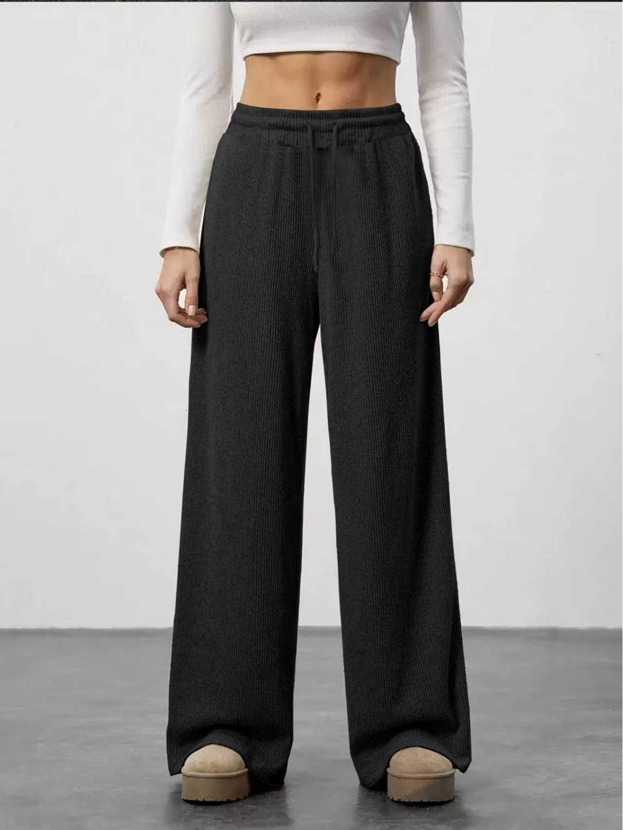 European & American Women s High-Waisted Ribbed Wide-Leg Pants with Drawstring & Pockets Medium чорний
European & American Women s High-Waisted Ribbed Wide-Leg Pants with Drawstring & Pockets Medium чорний