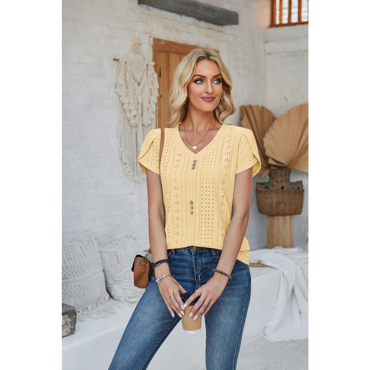 GMXIA Women s Spring Summer V-neck Button Spliced Petal Sleeve Solid Color T-shirt XL жёлтый
GMXIA Women s Spring Summer V-neck Button Spliced Petal Sleeve Solid Color T-shirt XL жёлтый