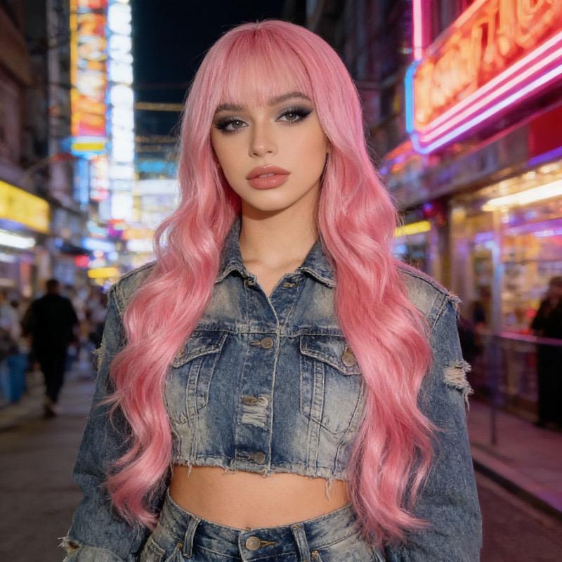 Pink Long Wavy Synthetic Wig, Air Bangs Curly Wig for Women Cosplay & Daily Wear
Pink Long Wavy Synthetic Wig, Air Bangs Curly Wig for Women Cosplay & Daily Wear