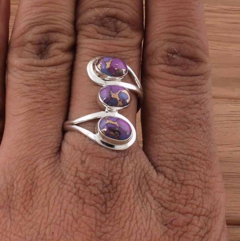 Purple Copper Turquoise gemstone Ring Solid 925 Sterling Silver Ring Three Stone Ring Handmade Designer Ring Bohemian Ring 11
Purple Copper Turquoise gemstone Ring Solid 925 Sterling Silver Ring Three Stone Ring Handmade Designer Ring Bohemian Ring 11