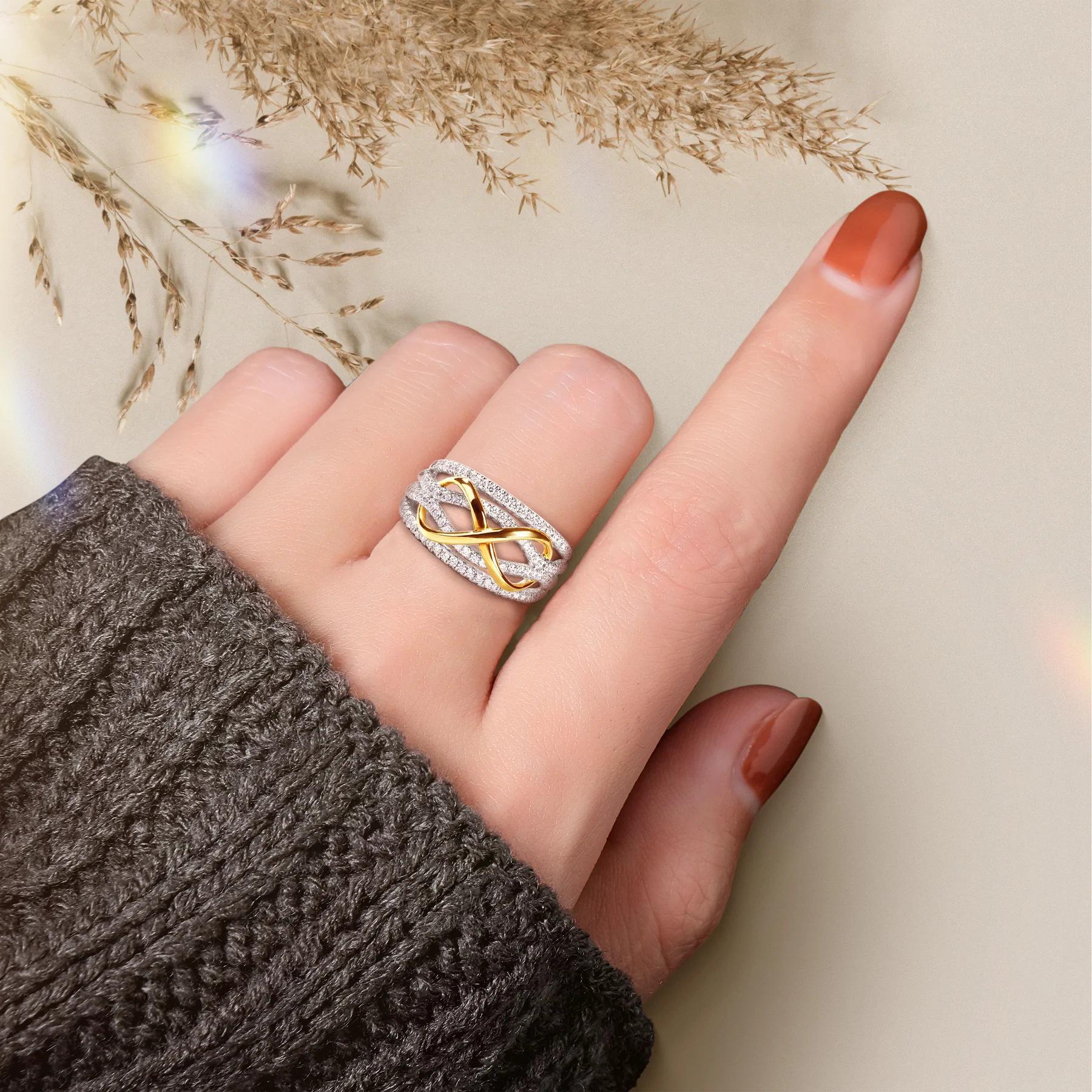 Exquisite Two-Tone 8-Shaped Commitment Ring with Shiny Diamond Inlay - Gold and Silver Eternal Symbol Size 9
Exquisite Two-Tone 8-Shaped Commitment Ring with Shiny Diamond Inlay - Gold and Silver Eternal Symbol Size 9