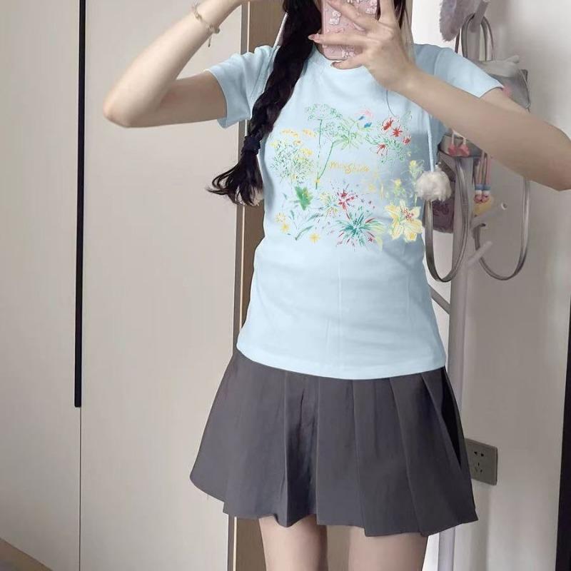 Korean Style Niche Flower Print Right Shoulder Short-sleeved T-shirt for Women Summer Slimming Student Versatile Round Neck Top 2XL синій
Korean Style Niche Flower Print Right Shoulder Short-sleeved T-shirt for Women Summer Slimming Student Versatile Round Neck Top 2XL синій
