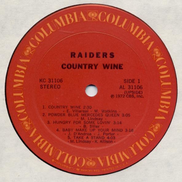 LP Record RAIDERS Country Wine KC31106 Columbia 1972 US Rock Used
LP Record RAIDERS Country Wine KC31106 Columbia 1972 US Rock Used