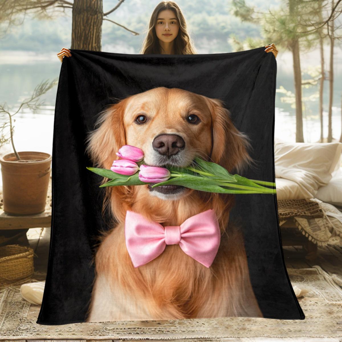 1pc Cute Golden Retriever Dog with Pink Tulips Flannel Blanket Pet Lover Gift Bow Tie Dog Art Soft Cozy Throw for Bed Couch 75x100cm (30x40inch)
1pc Cute Golden Retriever Dog with Pink Tulips Flannel Blanket Pet Lover Gift Bow Tie Dog Art Soft Cozy Throw for Bed Couch 75x100cm (30x40inch)