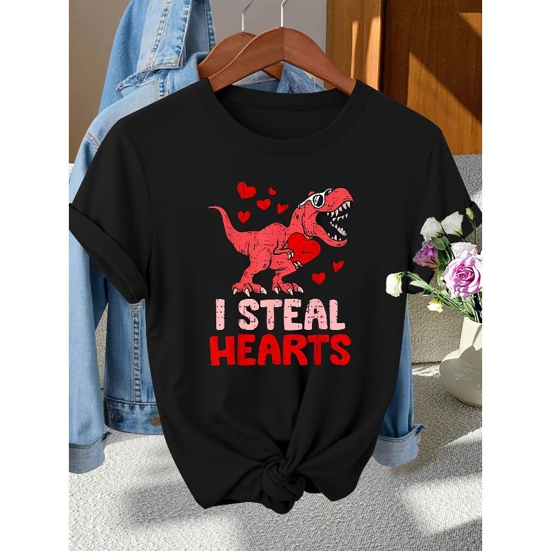 European Size Vintage Elegant Ladies T-Shirt | Glasses-Wearing Dinosaur Hugging Heart Print | Crew Neck, Medium Stretch Fabric, Spring/Summer/Fall 4XL чорний
European Size Vintage Elegant Ladies T-Shirt | Glasses-Wearing Dinosaur Hugging Heart Print | Crew Neck, Medium Stretch Fabric, Spring/Summer/Fall 4XL чорний