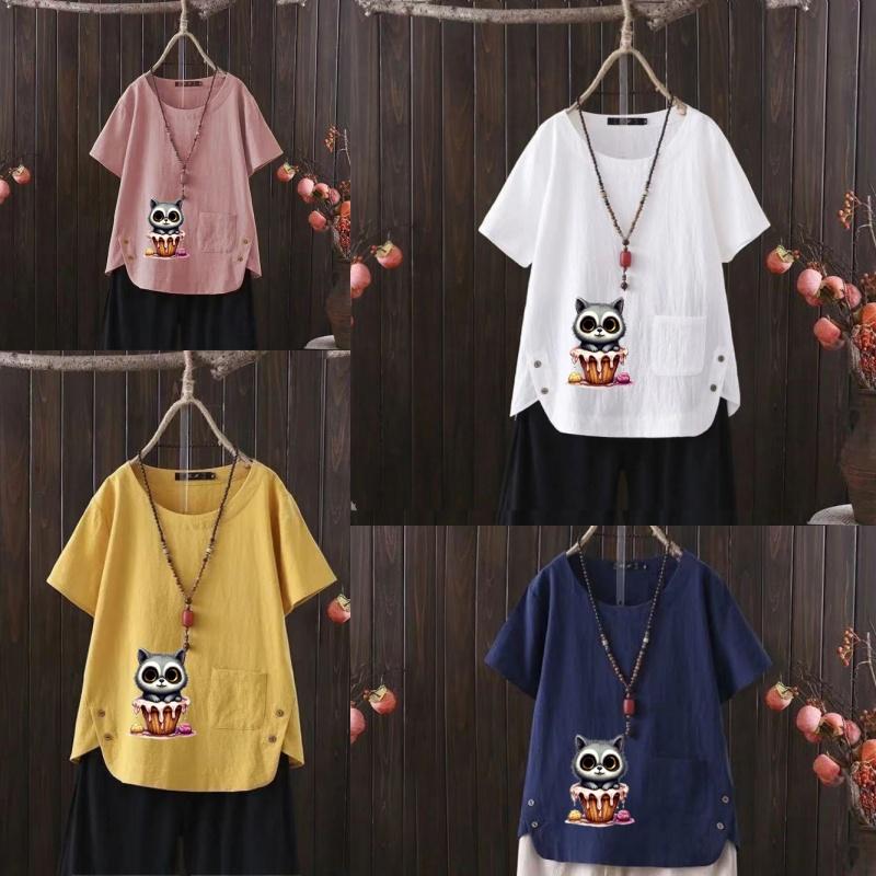 Women s Fashion Cat Prined Summer Casual Loose Short Sleeve T-shirt Cotton and Linen Summer Blouse Tops 4XL темно-синього кольору
Women s Fashion Cat Prined Summer Casual Loose Short Sleeve T-shirt Cotton and Linen Summer Blouse Tops 4XL темно-синього кольору
