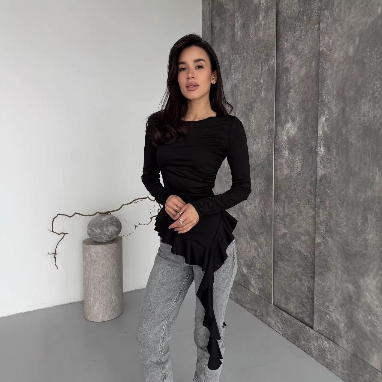 Spring/Summer 2026 Women s Slim Fit Knit T-Shirt with Irregular Ruffle Design and Long Sleeves Extra Large чорний
Spring/Summer 2026 Women s Slim Fit Knit T-Shirt with Irregular Ruffle Design and Long Sleeves Extra Large чорний