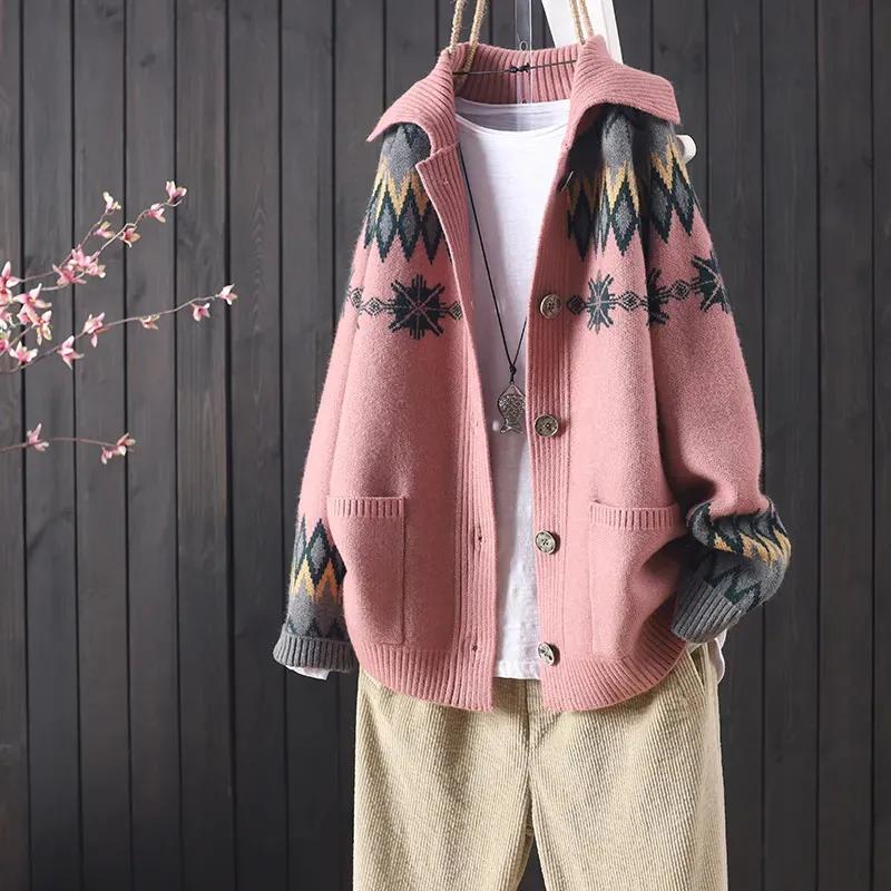 Women s Female Autumn and Winter Knitted Button Jacquard Pocket Long Sleeve Knitted Cardigan Women Commuter Art Sweater Coat XS
Women s Female Autumn and Winter Knitted Button Jacquard Pocket Long Sleeve Knitted Cardigan Women Commuter Art Sweater Coat XS