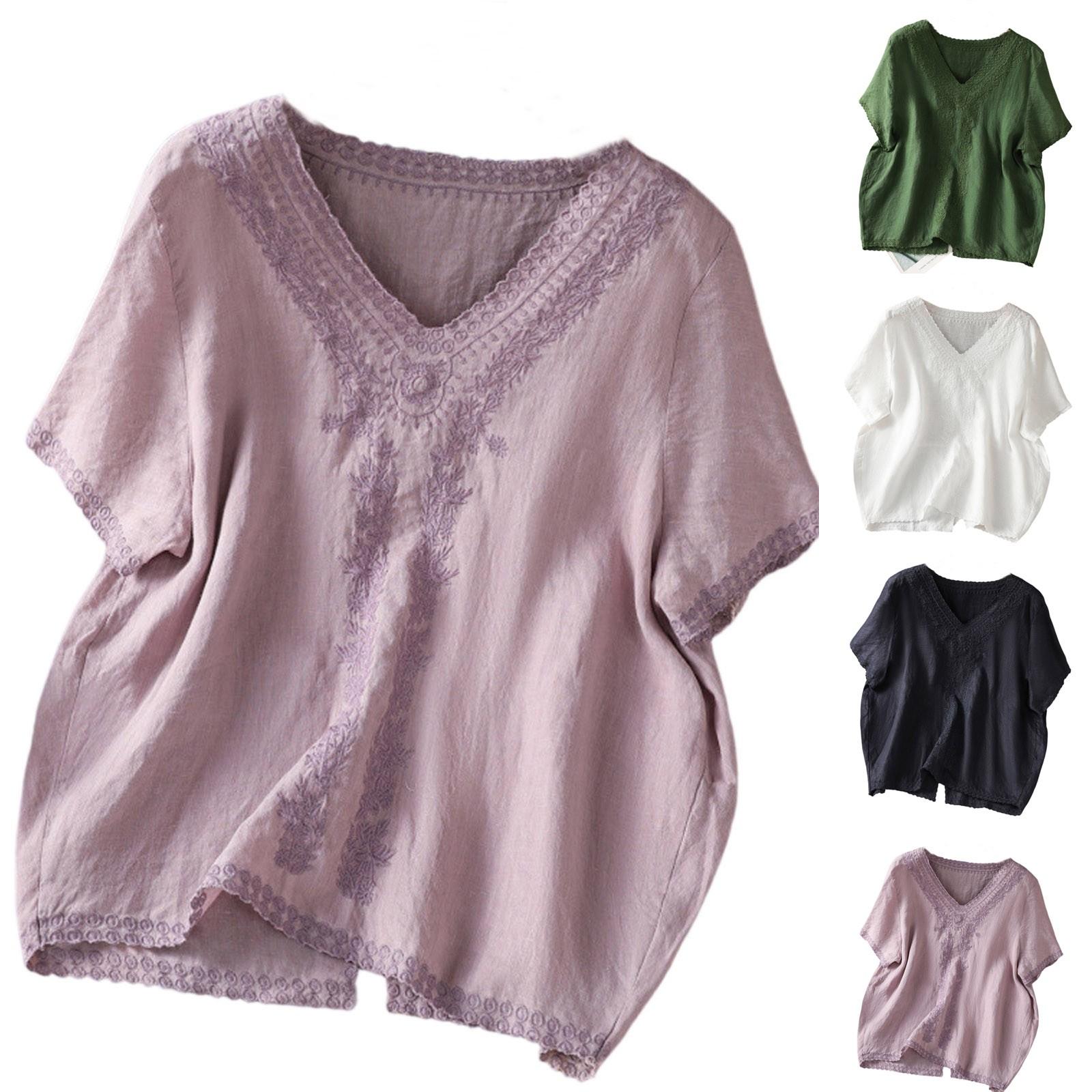 Women s Solid Color Cotton Linen Short Sleeved Embroidered Retro Breathable T-Shirt V-Neck Top XXL
Women s Solid Color Cotton Linen Short Sleeved Embroidered Retro Breathable T-Shirt V-Neck Top XXL