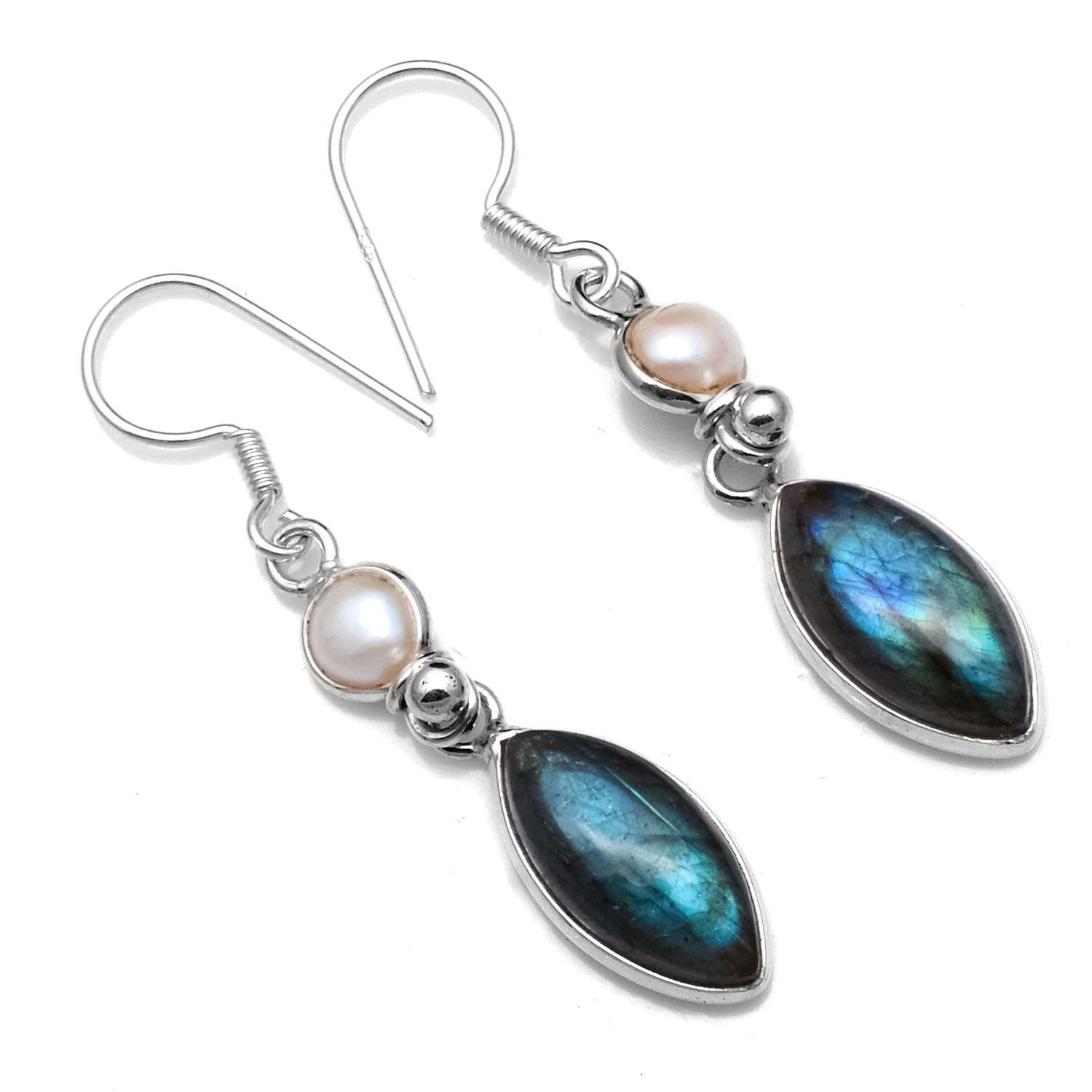 Labradorite, Pearl Gemstone Earrings Solid 925 Sterling Silver Handmade Earrings Jewelry Gift For Women And Girls E-712
Labradorite, Pearl Gemstone Earrings Solid 925 Sterling Silver Handmade Earrings Jewelry Gift For Women And Girls E-712