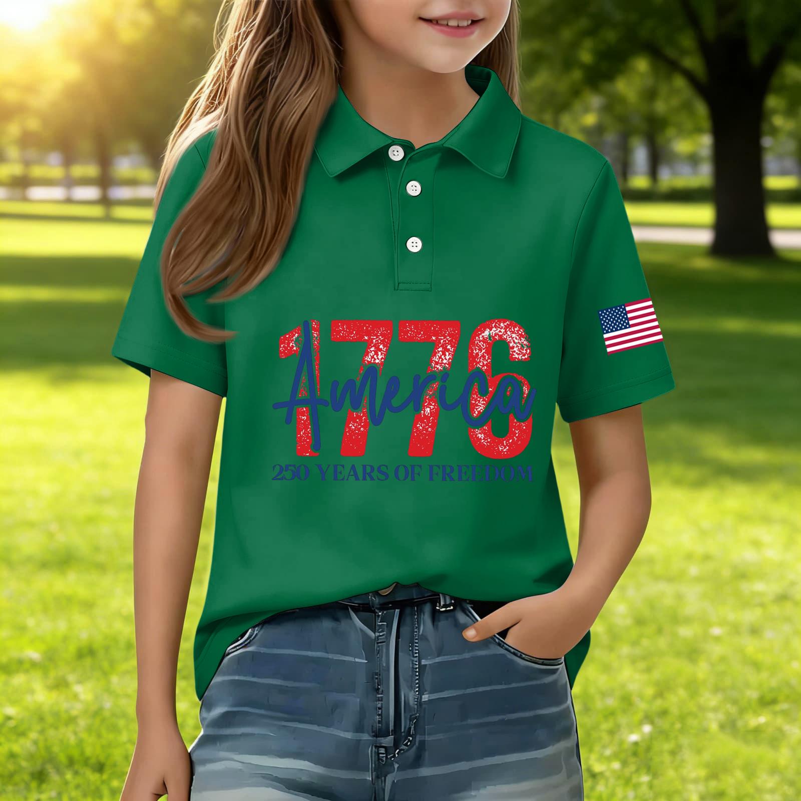 Kids Casual Short Sleeve Polo Shirt Independence Day Print 1776 America Graphic Tee Button Down Collar Boys Girls Summer Top 130 зелёный
Kids Casual Short Sleeve Polo Shirt Independence Day Print 1776 America Graphic Tee Button Down Collar Boys Girls Summer Top 130 зелёный