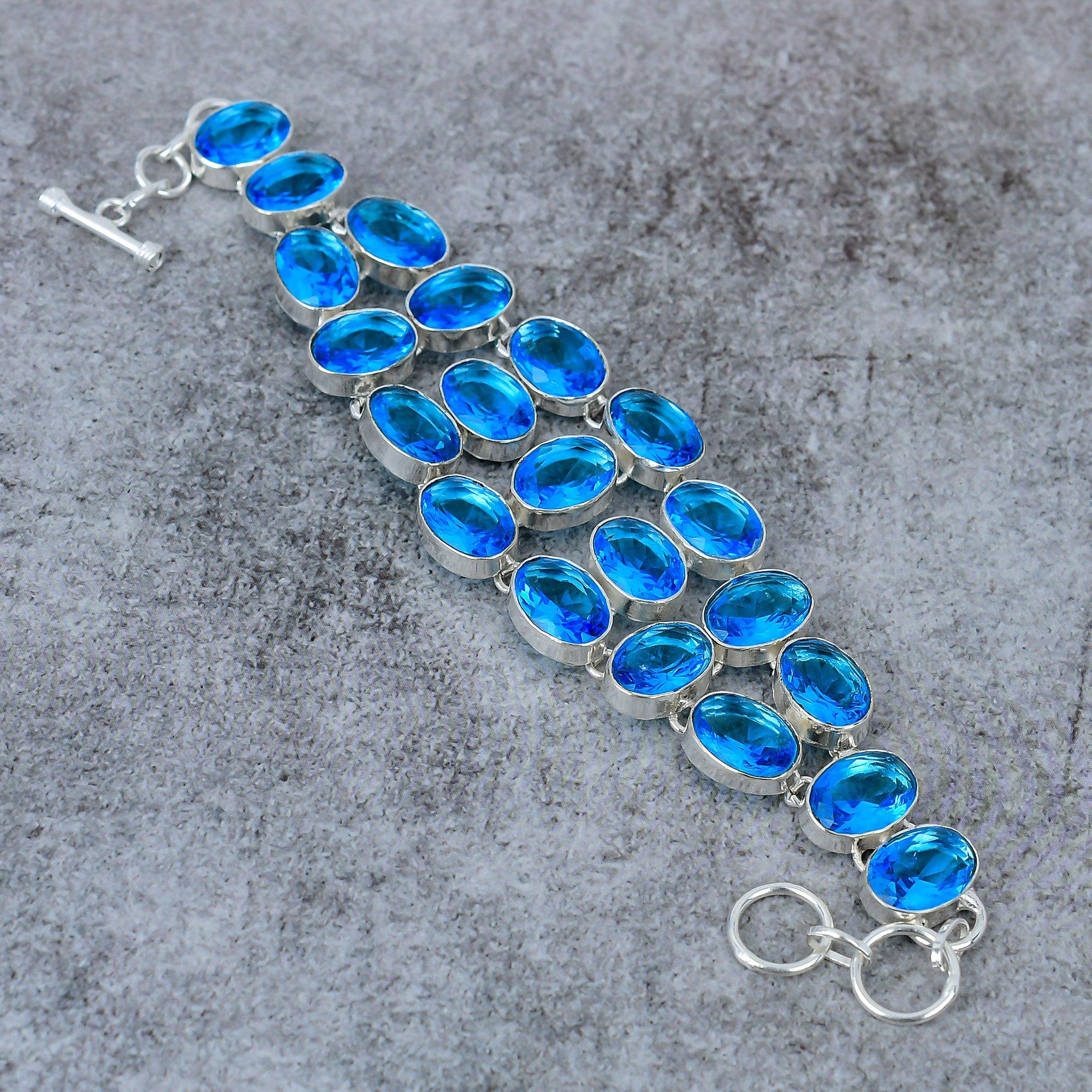 Swiss Blue Topaz Gemstone Handmade 925 Sterling Silver Bracelet 7-8 M-295
Swiss Blue Topaz Gemstone Handmade 925 Sterling Silver Bracelet 7-8 M-295