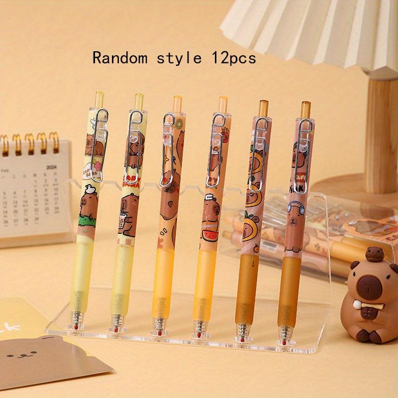 Возвращение в школу, сезон 12 шт., 0,5 мм, мультяшная ручка Kapibala, стильная металлическая ручка-клипса, симпатичная стильная ручка-клипса, нейтральная ручка, черная ручка для письма Random style 12pcs