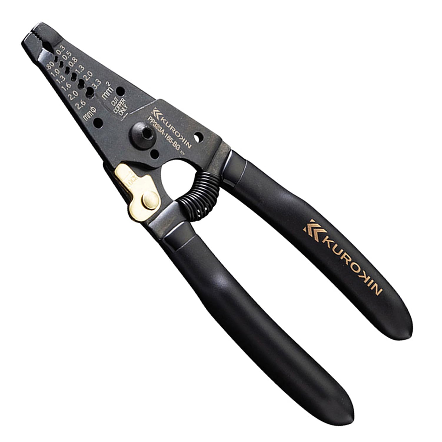 Fujiya Wire Stripper Type A, 165mm, Black Gold with Spring, PP323A-165-BG
Fujiya Wire Stripper Type A, 165mm, Black Gold with Spring, PP323A-165-BG