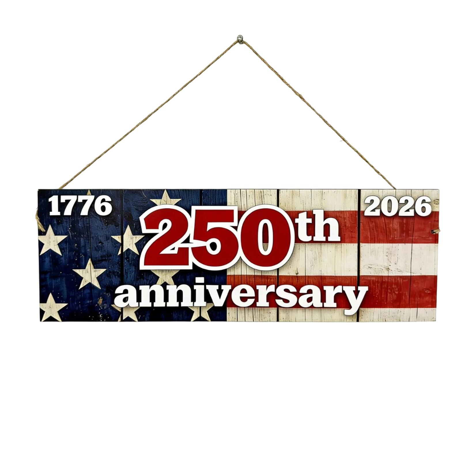 Wooden Hanging Sign 250th Anniversary 1776 2026 Decorative Plaque with Printed Stars and Stripes Rustic Design for Indoor Outdoor Use One Size
Wooden Hanging Sign 250th Anniversary 1776 2026 Decorative Plaque with Printed Stars and Stripes Rustic Design for Indoor Outdoor Use One Size