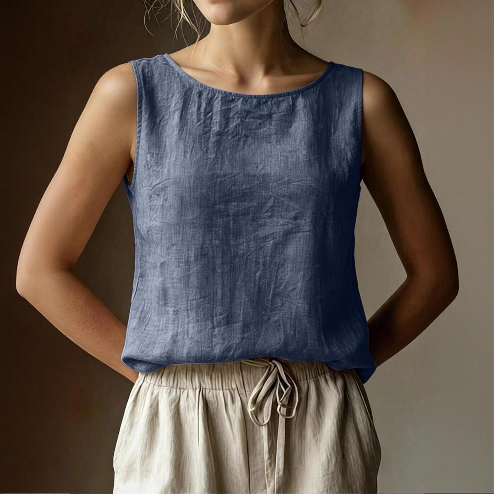 Women Sleeveless Tank Top Loose Fit Casual Round Neck Cotton Linen Blouse Summer Lightweight Breathable Sleeveless Shirt L тёмно-синий
Women Sleeveless Tank Top Loose Fit Casual Round Neck Cotton Linen Blouse Summer Lightweight Breathable Sleeveless Shirt L тёмно-синий