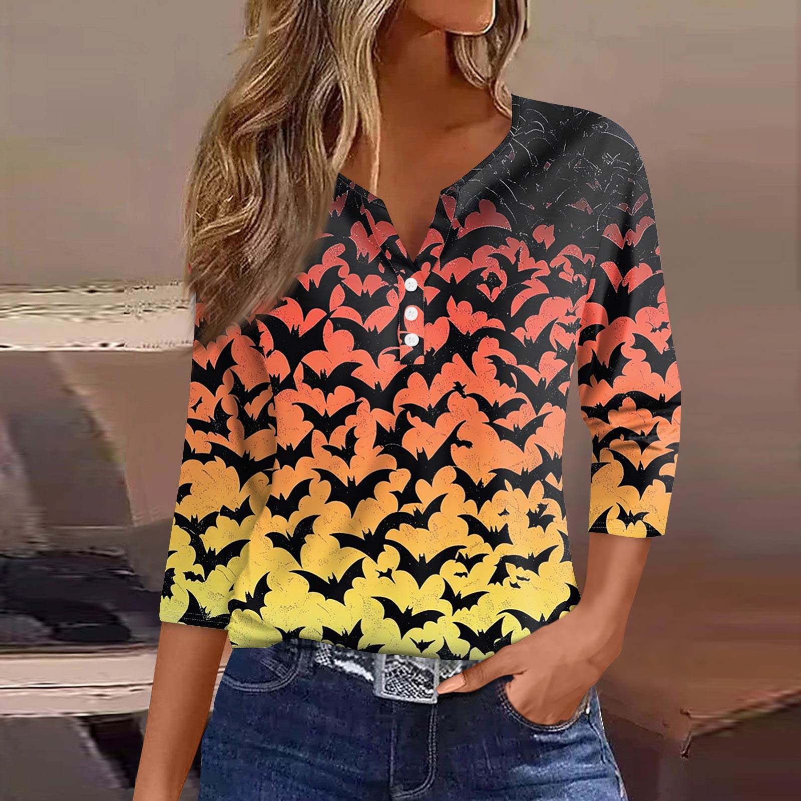 Женская модная повседневная футболка с V-образным вырезом, рукавами семь, напечатанным на пуговицах XXL жёлтый
Женская модная повседневная футболка с V-образным вырезом, рукавами семь, напечатанным на пуговицах XXL жёлтый