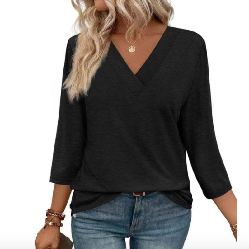Женская блузка с V-образным вырезом и рукавом три четверти, весенняя повседневная женская трикотажная футболка с поясом XS чёрный
Женская блузка с V-образным вырезом и рукавом три четверти, весенняя повседневная женская трикотажная футболка с поясом XS чёрный