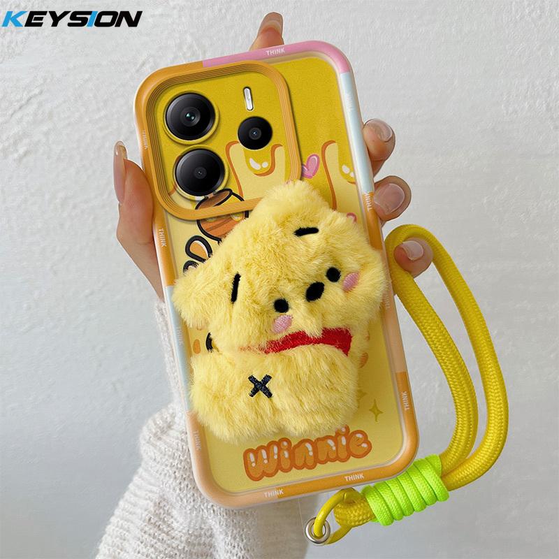 KEYSION Милый 3D Мультяшный Плюшевый Чехол для Redmi Note 14 Pro+ 5G со Шнурком Силиконовый Противоударный Чехол для Телефона для Redmi Note 14 4G 5G for Redmi Note 14