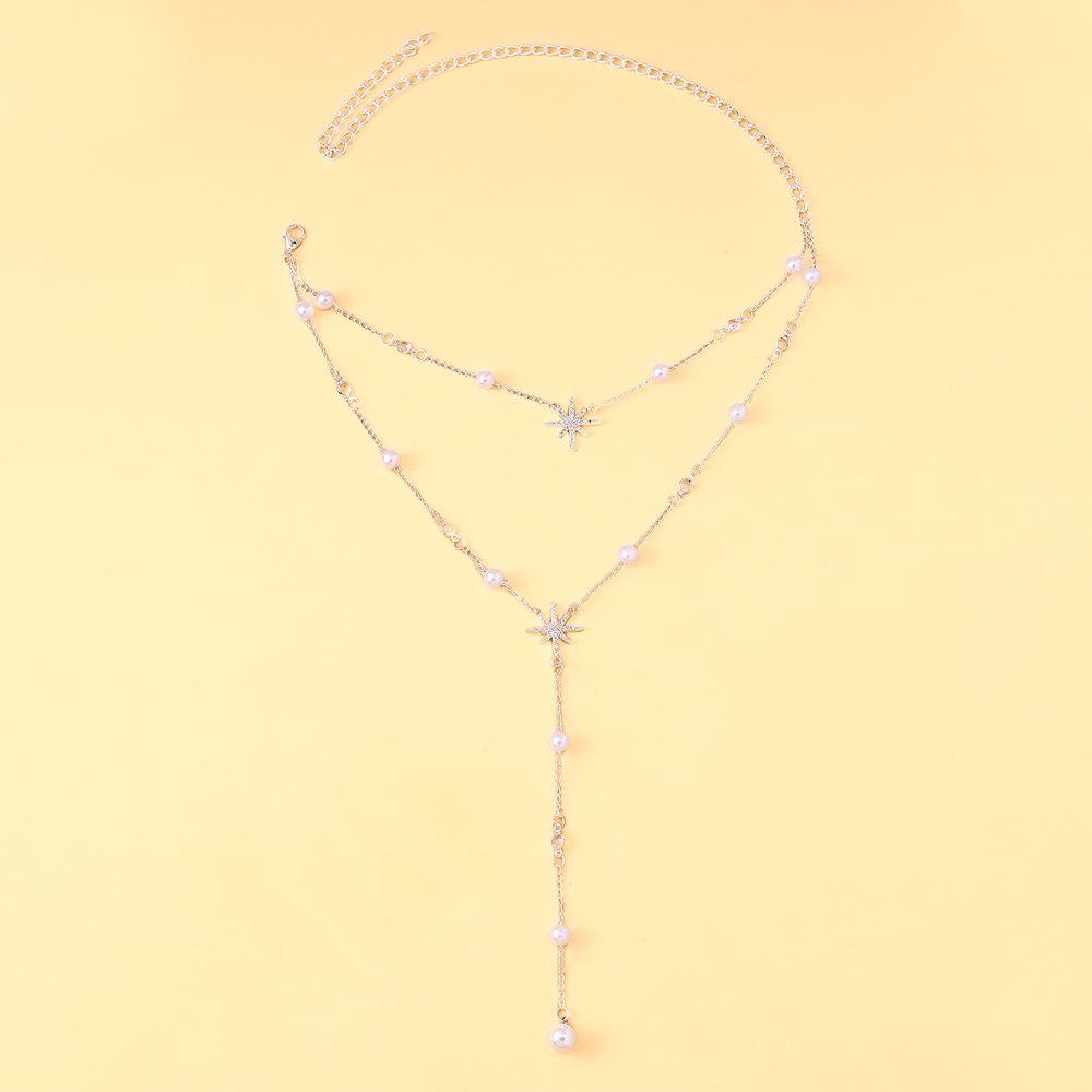 Minimalist Eight Pointed Star Double Layer Pearl Choker Necklace Versatile Bridal Jewelry For Women срібний
Minimalist Eight Pointed Star Double Layer Pearl Choker Necklace Versatile Bridal Jewelry For Women срібний