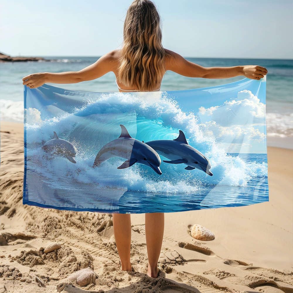 Artistic Three Dolphins Beach Towel, Ocean Wave Animal Pattern Quick Dry Absorbent, Large Sand Free Travel Pool Essentials W40*H60(CM)
Artistic Three Dolphins Beach Towel, Ocean Wave Animal Pattern Quick Dry Absorbent, Large Sand Free Travel Pool Essentials W40*H60(CM)
