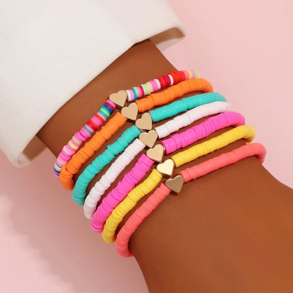 Bohemian Rainbow Stackable Bracelets Set For Women Heart Charm Soft Clay Pottery Layering Beads Chain Bangle Female Boho Jewelry
Bohemian Rainbow Stackable Bracelets Set For Women Heart Charm Soft Clay Pottery Layering Beads Chain Bangle Female Boho Jewelry