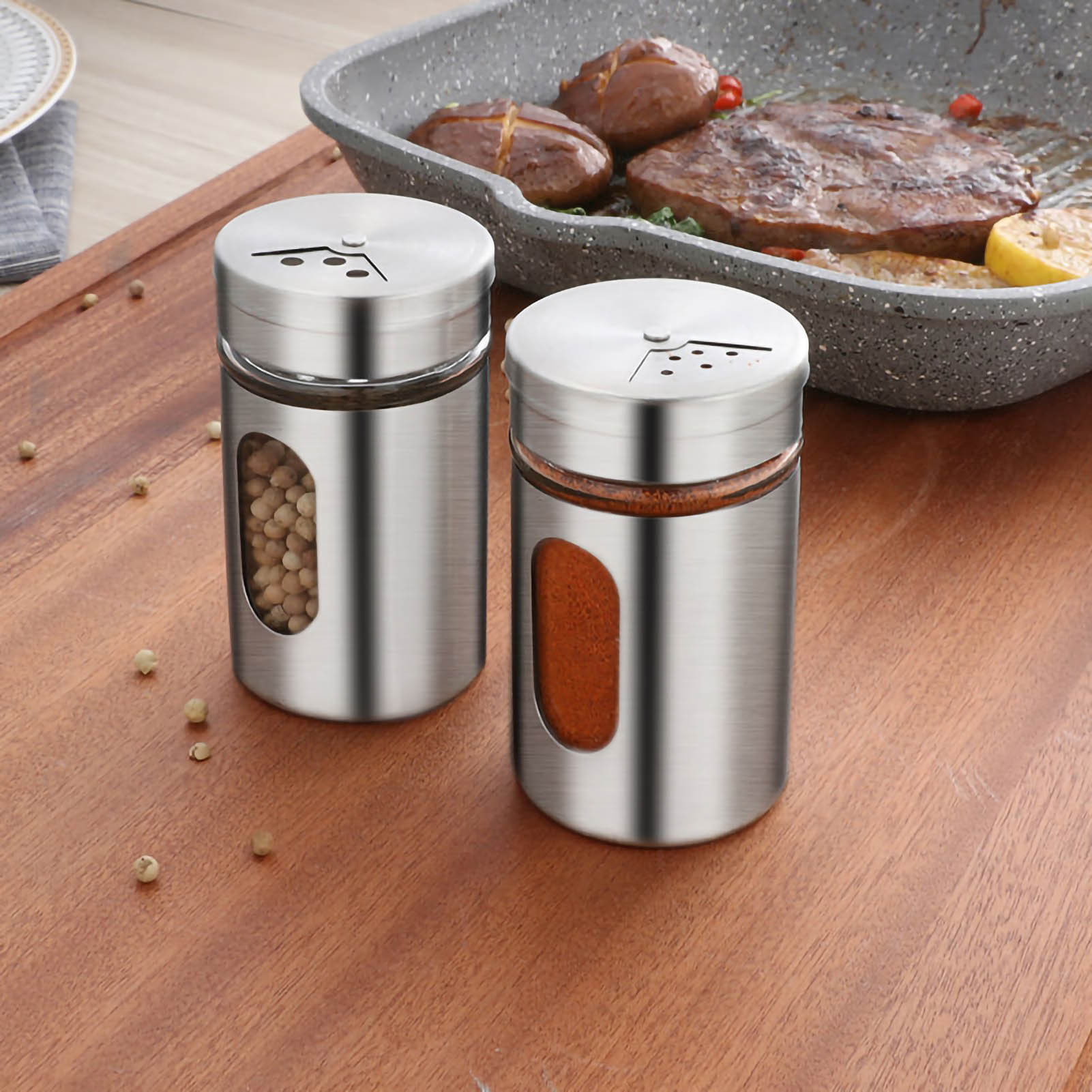 Pepper Shaker Stainless Steel Glass Slim Body Spice Container with Transparent Window BBQ Tools
Pepper Shaker Stainless Steel Glass Slim Body Spice Container with Transparent Window BBQ Tools