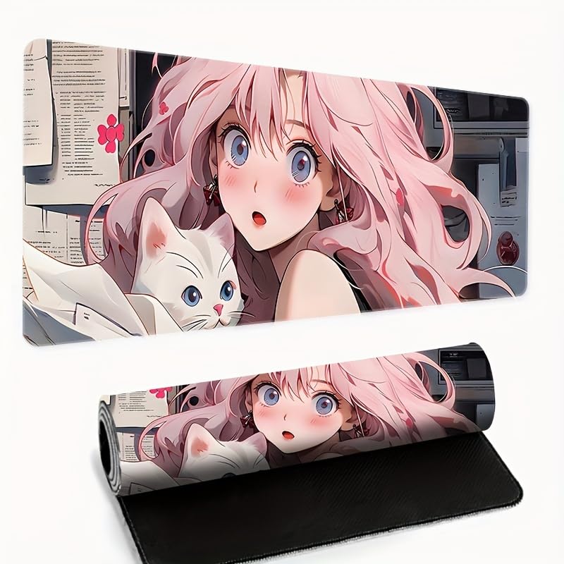 Large Mouse Pad with Cat and Girl Character Durable Rubber Stitched Suitable for Home and Gifts Pink-Haired Design, Non-Slip Material, Edges, Office,
Large Mouse Pad with Cat and Girl Character Durable Rubber Stitched Suitable for Home and Gifts Pink-Haired Design, Non-Slip Material, Edges, Office,