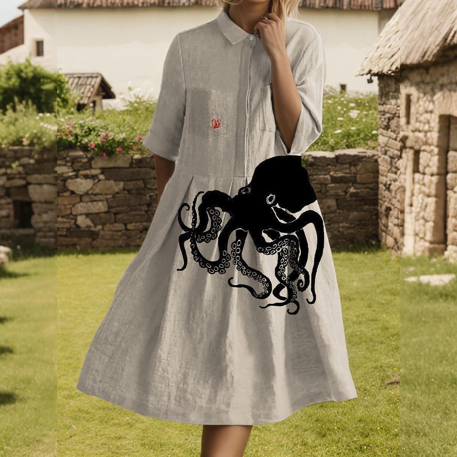 Dress For Women Elegant Casual Smocked Button Lapel Short Sleeve Knee Length Dress XXL хакі
Dress For Women Elegant Casual Smocked Button Lapel Short Sleeve Knee Length Dress XXL хакі