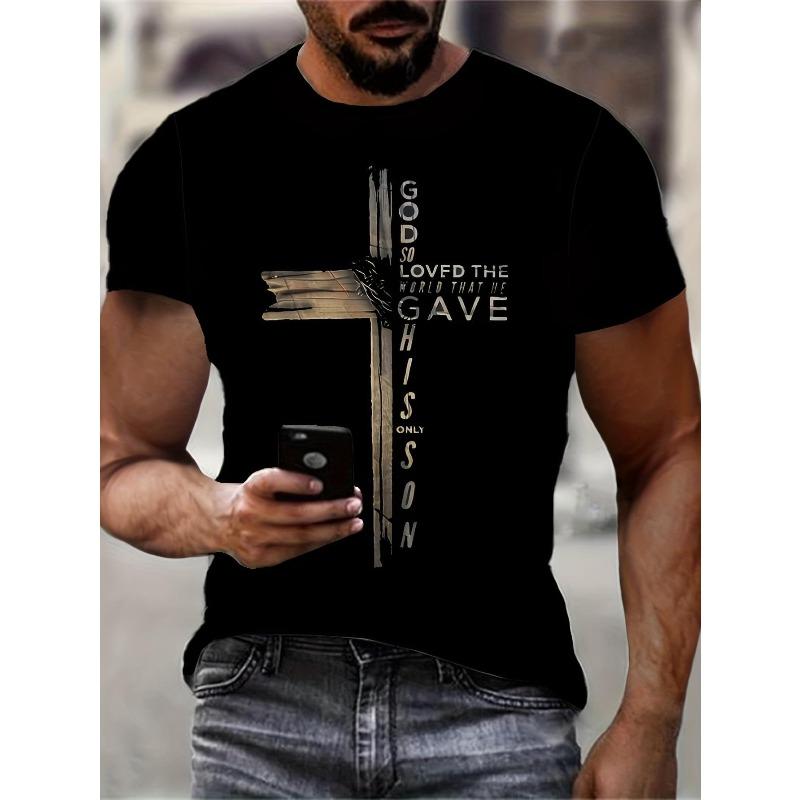 European sizes Men S Casual T-Shirt with Cross Print - God Loved the World Design, Short Sleeve Crew Neck, Black with Wooden Cross Graphic 4XL чорний
European sizes Men S Casual T-Shirt with Cross Print - God Loved the World Design, Short Sleeve Crew Neck, Black with Wooden Cross Graphic 4XL чорний