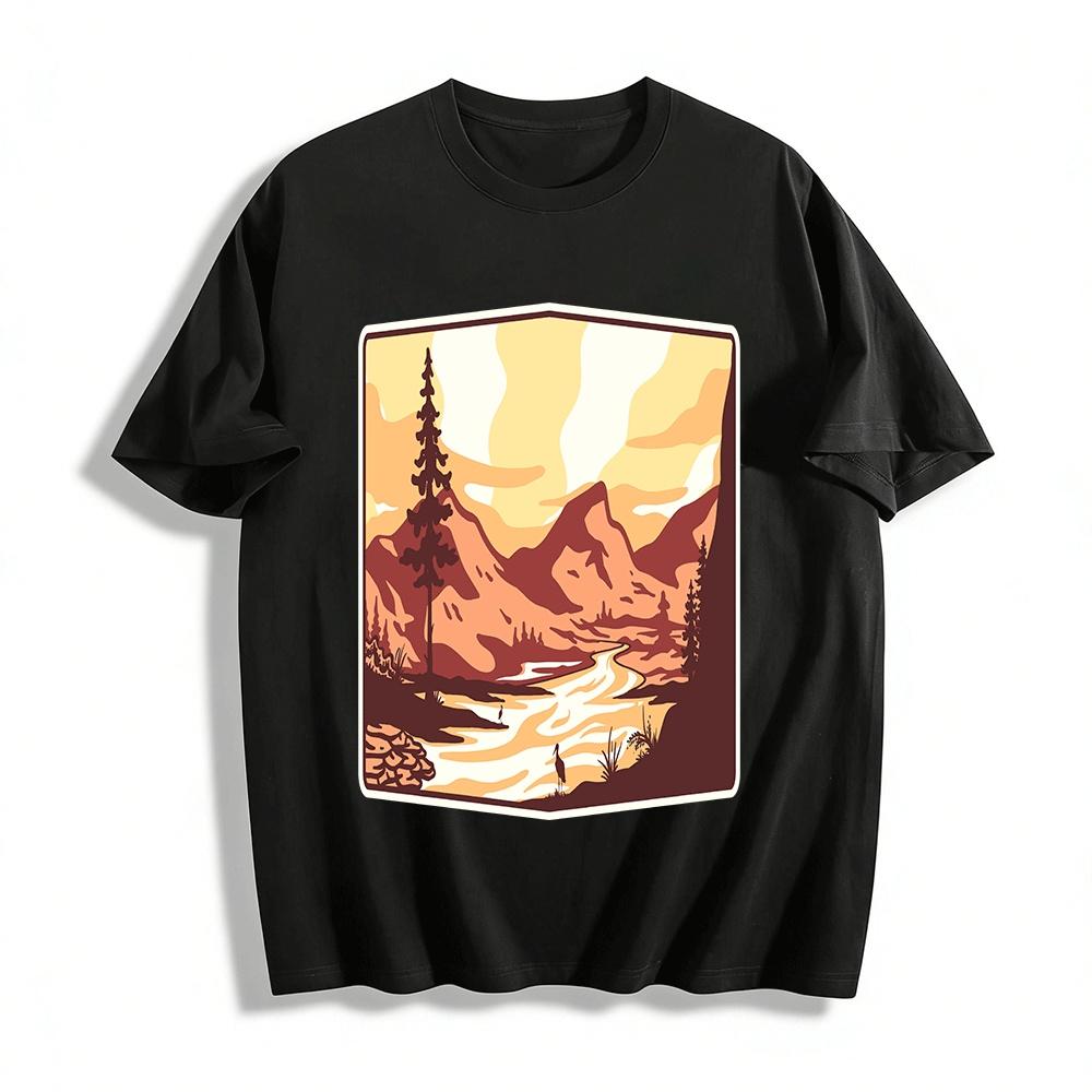Vintage Mountain River Landscape Print Casual Short Sleeve T-Shirt Pure cotton T-shirt XXS
Vintage Mountain River Landscape Print Casual Short Sleeve T-Shirt Pure cotton T-shirt XXS