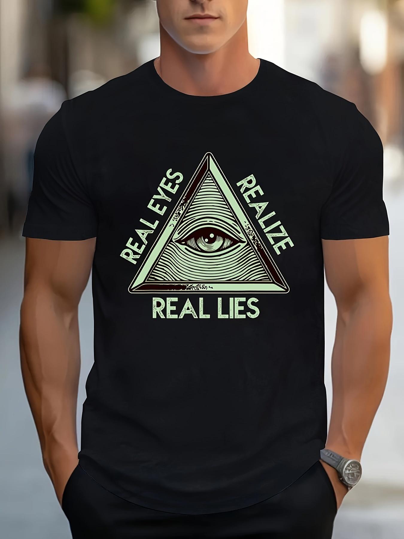 Casual Men s Triangle Pattern REAL EYES REALIZE REAL LIES T-shirt, Crew Neck And Short Sleeve Tee, Eye And Letter Print Tops S армия зеленый
Casual Men s Triangle Pattern REAL EYES REALIZE REAL LIES T-shirt, Crew Neck And Short Sleeve Tee, Eye And Letter Print Tops S армия зеленый