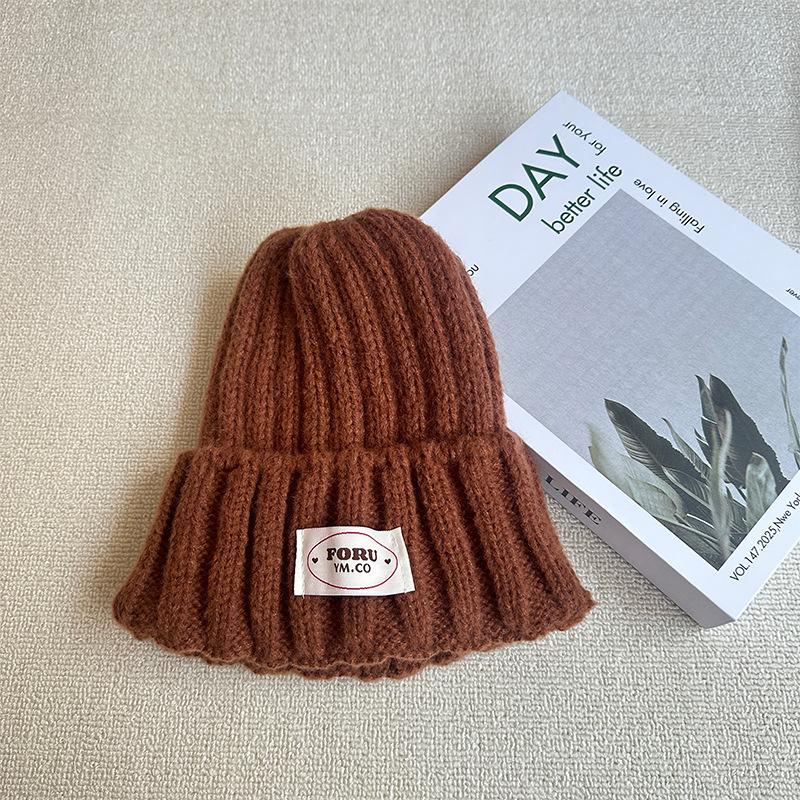 Вязаная шерстяная шапка однотонная с английской тканевой этикеткой шапка-пуловер осенне-зимняя теплая с отворотом повседневная вязаная шапка one size