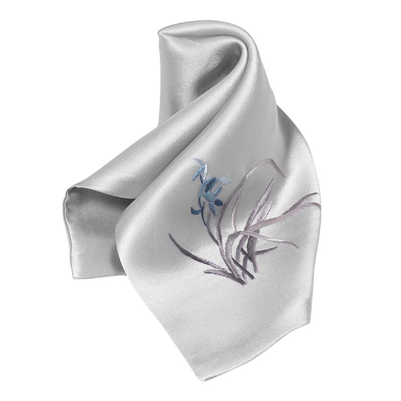 Zhi Jin Lou Hand-Embroidered Orchid Silk Square Scarf
Zhi Jin Lou Hand-Embroidered Orchid Silk Square Scarf