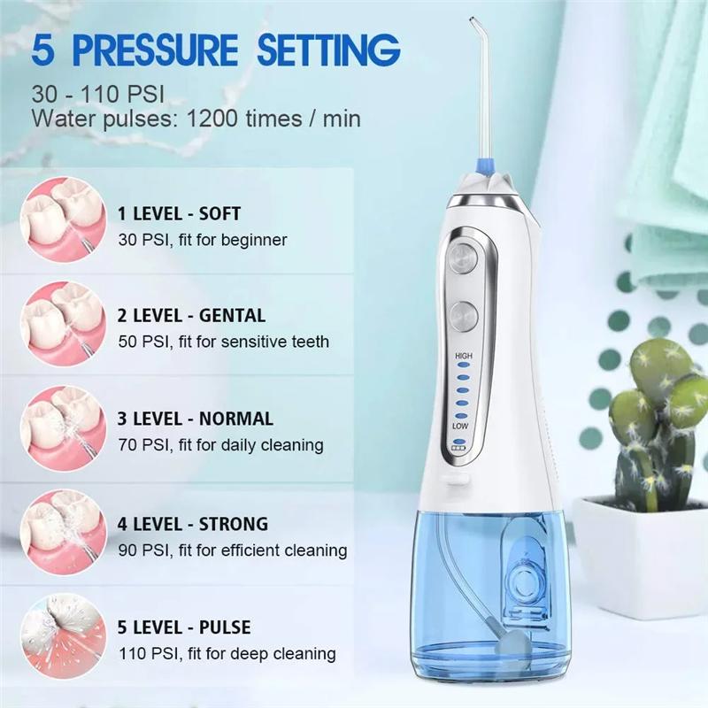 Floss Water Jet 5 Mode USB Rechargeable Oral Irrigator 300Ml Portable Flosser Irrigator Cleaner
Floss Water Jet 5 Mode USB Rechargeable Oral Irrigator 300Ml Portable Flosser Irrigator Cleaner